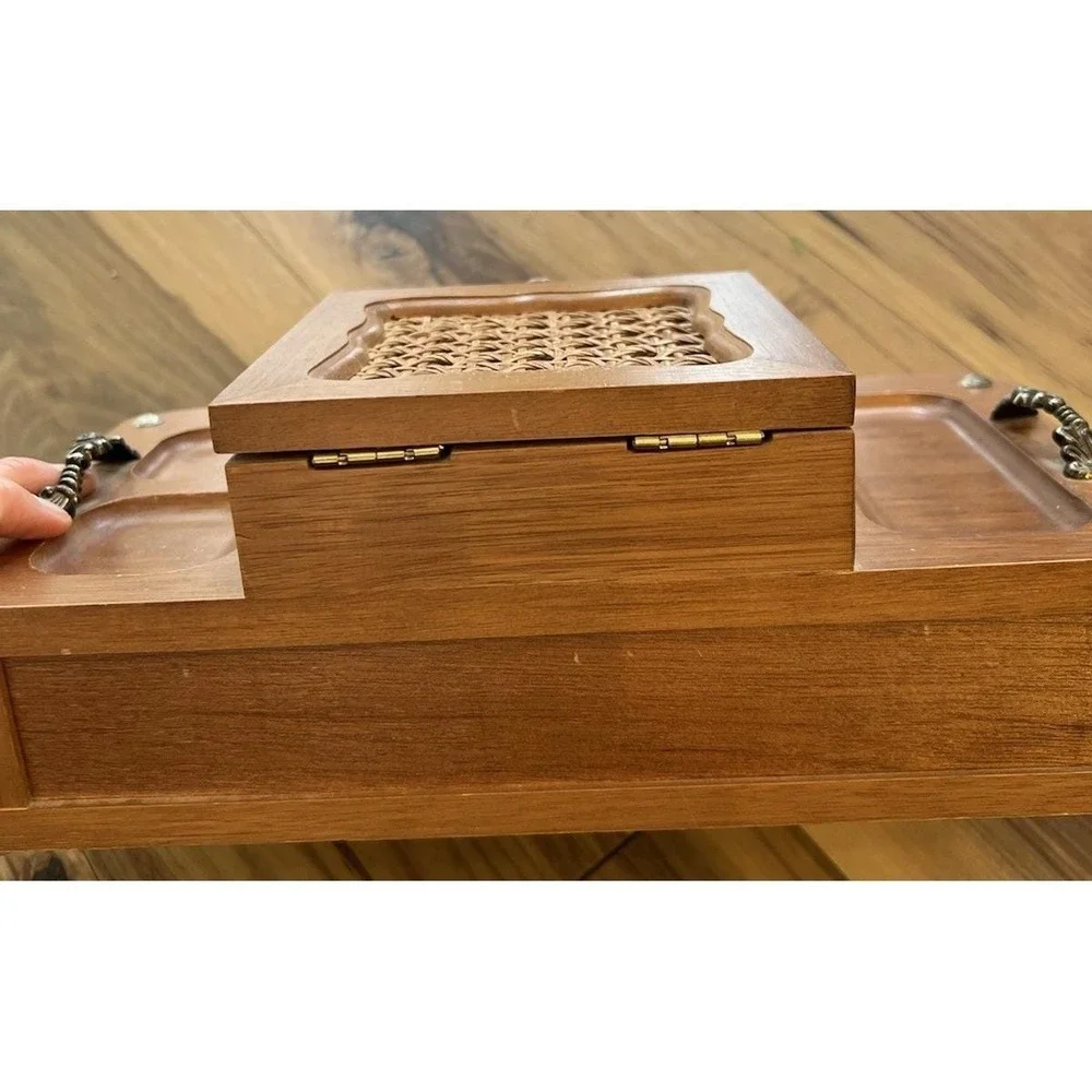Vintage Tundra Imports Wood Valet Jewelry Box Cane Lid Drawer‎ 13